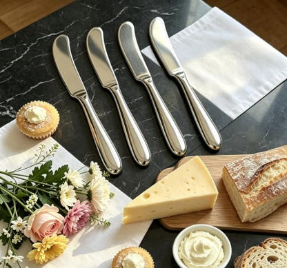 4 Pieces Set Butter knife, Pate Knife Cheese Spreader, Thick and Smooth Handle Food Safety Material Stainless Steel 18/10 SUS 304# for Home Restaurant Party breakfast (Mirror) - color: Mirror Shinning