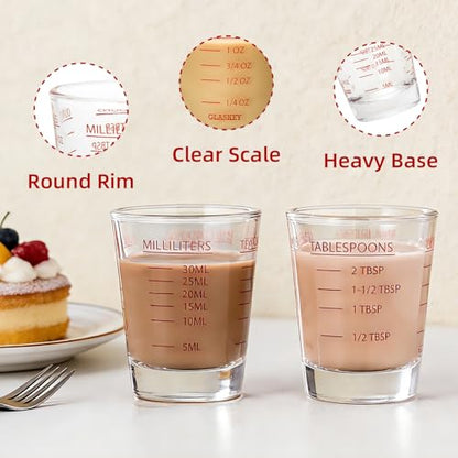 GLASKEY 2 Pack Shot Glasses Measuring Cup,Espresso Shot Glass with 4 Kind of Scale (OZ/ML/TSP/TBSP),Dishwasher Safe,Perfect for Coffee,Cocktails and Kitchen Use (Red) - color: 2 Pack-Red