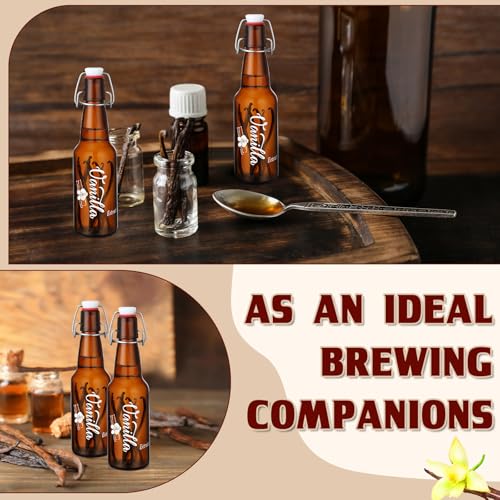 Reallnaive 8 Pcs 12 oz Swing Top Amber Glass Bottles Vanilla Extract Bottles Flip Top Glass for Home Brewing and Fermentation Brew Beverage Sauce Oil Beer Tea