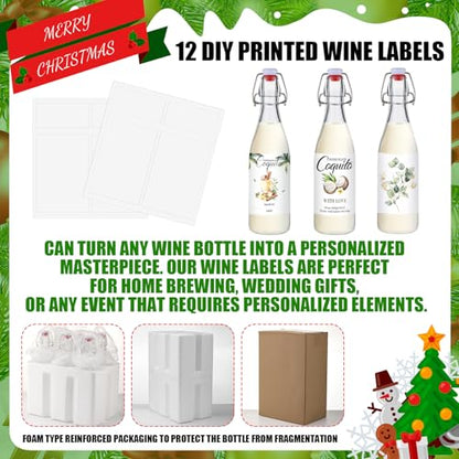Sieral 6 Set Coquito Bottles 16 oz Christmas Swing Top Glass Bottles Flip Top Brewing Bottle for Vanilla Extract Homemade with Christmas DIY Label Stickers Home Brewing Coquito Beverages Liqueur - color: Christmas DIY