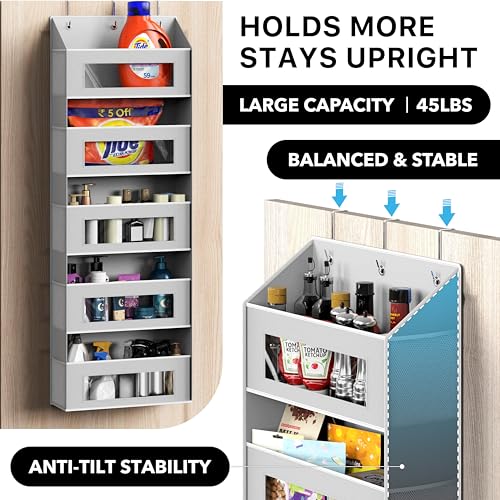 Simple Houseware Large Heavy Duty Over the Door Organizer with 5 Clear Window Pockets, 45 lbs Capacity for Pantry, Closet, Bathroom, Gray - size: 5 Pockets