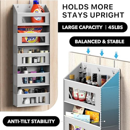 Simple Houseware Large Heavy Duty Over the Door Organizer with 5 Clear Window Pockets, 45 lbs Capacity for Pantry, Closet, Bathroom, Gray - size: 5 Pockets