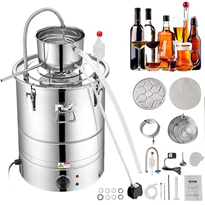 VEVOR Electric Alcohol Still 8Gal/30L, Alcohol Distiller, Distillery Kit for Alcohol include Pump & One-way Exhaust Valve & Thermometer - size: 9 Gal/30L