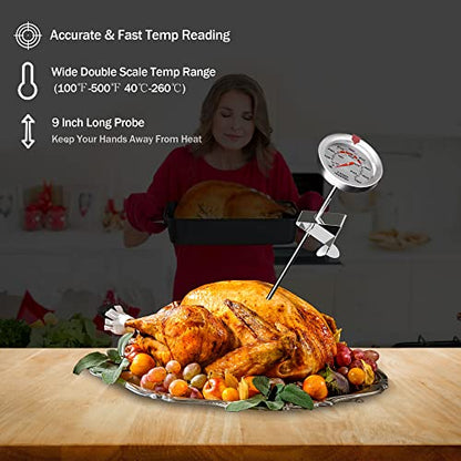 Candy & Deep Fry Thermometer, Stainless Steel Probe with 2" Large Dial & Pot Clip – Temperature Guide for Candy Making, Confectionery, Frying, BBQ, Chocolate, Jam