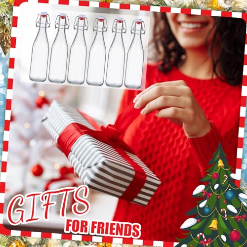 Sieral 6 Set Coquito Bottles 16 oz Christmas Swing Top Glass Bottles Christmas Flip Top Brewing Bottle for Vanilla Extract Homemade with Label Stickers Home Brewing Coquito Beverages Liqueur - color: Coquito
