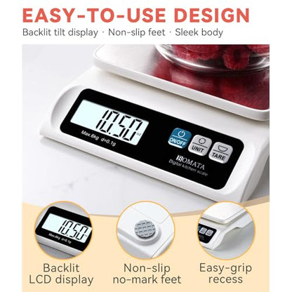 BOMATA 0.1g High Precision Food Scale, 13lb Digital Kitchen Scale with Removable Stainless Steel Pan, Backlit LCD Display, for Cooking, Baking B621 White - color: White Non-rechargeable