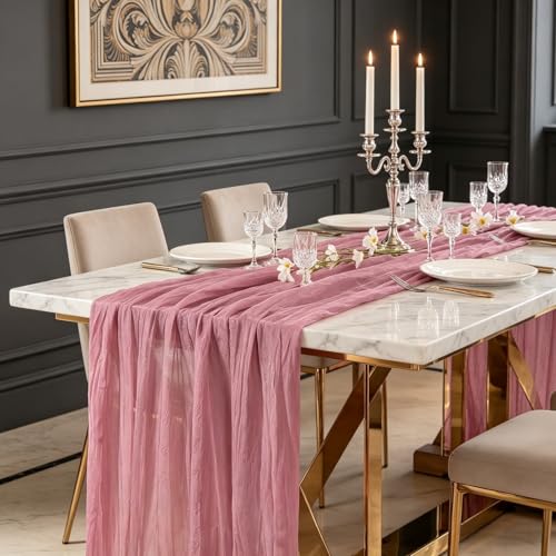 16 Pack Dusty Rose Cheesecloth Table Runner 10FT, Boho Gauze Cheese Cloth Table Runner Long Rustic Sheer Dusty Pink Table Runners for Wedding Bridal Baby Shower Birthday Party Table Decorations - style: Pink
