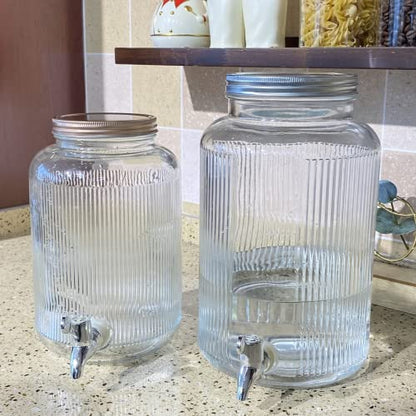 1-Gallon (3.8L) Glass Beverage Drink Dispenser with Stainless Steel Spigot and Lid, Glass Drink Jar Brew Kombucha,Mason jar Container for Water Juice Sun tea Dispenser at Party Fridge,Clear