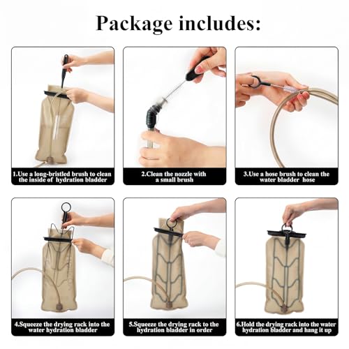 Patelai 8 in 1 Hydration Bladder Cleaning Kit Includes 3 Different Brushes and Drying Collapsible Bladder Frame, Water Reservoir Backpack Cleaning Kit - color: Black