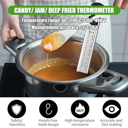 Candy Thermometer with Pot Clip and Hanging Hook, 2026 New Stainless Steel Deep Fry Oil Thermometer Instant Read Cooking Thermometer for Food, Oil/Candy/Fry/Jam/Sugar/Syrup/Jelly Food Thermometer