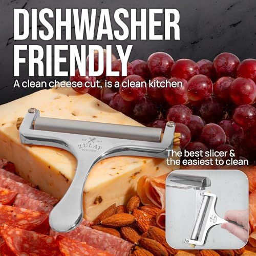Zulay Kitchen Stainless Steel Wire Cheese Slicer - Adjustable Hand Held Cheese Cutter with 2 Extra Wires - Premium Cheese Knife for Mozzarella, Cheddar, Gruyere - Cheese Cutter with Wire (Silver) - color: Silver