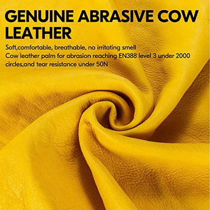 Vgo... Men's Extra-Long Leather Gardening Gloves, Gauntlet with Adjustable Cuff, Puncture & Thorn Proof, Touchscreen (CA9659) - color: 1 Pair - Yellow, size: Medium