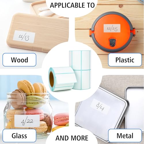 THEBLUETOUCH Dissolvable Food Labels with Dispenser - 1050 pcs, 1" x 2" Water Dissolving Labels, No Residue for Meal Prep & Food Storage Containers, 1050 Count (3 Rolls of 350) - size: 3 Box - 1050 Lables
