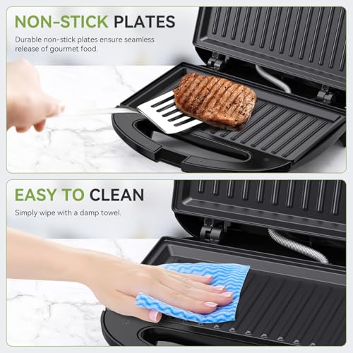 OSTBA Sandwich Maker & Panini Press, 2 Slice Grilled Cheese Maker with Non-stick Grill Plates, Indicator Lights, Cool Touch Handle, Easy to Clean and Store, 750W - style: ABS07-G