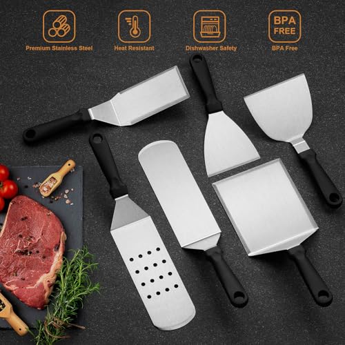 35PCS Griddle Accessories Kit, Leonyo Flat Top Grill Accessories, Grill Tools with Griddle Spatulas, Smash Burger Press, Basting Cover, Scraper for Outdoor BBQ Teppanyaki Hibachi Cooking - style: Round Bacon Press