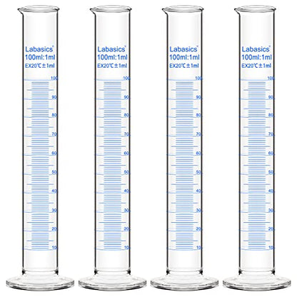 Labasics 4-Pack Borosilicate Glass 100 ml Heavy Wall Graduated Cylinder Measuring Cylinder - size: 100 ml