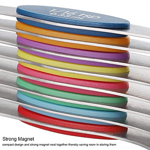 Magnetic Measuring Spoons Set of 9 Stainless Steel Stackable Dual Sided Teaspoon Tablespoon for Measuring Dry and Liquid Ingredients Fits in Spice Jars - color: Measuring Spoons