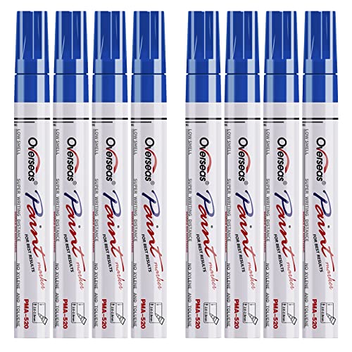 Overseas Paint Pens Paint Markers - Blue Permanent Markers 8 Pack, Oil Based Waterproof Quick Dry Medium Tip Marker Pen for Metal, Wood, Fabric, Plastic, Rock, Stone, Mugs, Canvas, Glass, Art Craft - color: Blue
