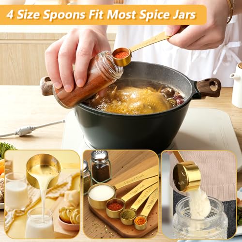 Gold Measuring Cups and Spoons, Set of 9, Including 4 Measuring Spoons, 5 Measuring Cups, Stainless Steel Kitchen Gadgets for Liquid & Dry Ingredients - size: Set of 9