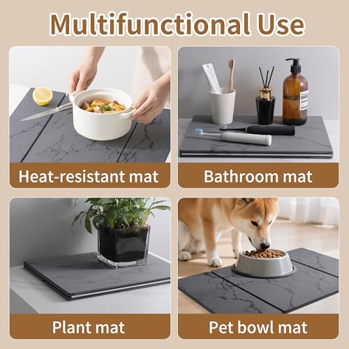 Stone Drying Mat for Kitchen Counter,Foldable (Gray (3-fold), 24" × 16") | Large Quick-Dry Diatomaceous Earth Dish Drying Mat with PU Non-Slip Base,for Bottles Cups Dishes - color: Gray (3-fold)