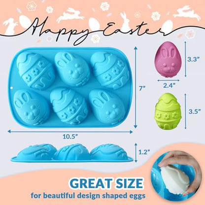 Egg Shape Silicone Molds 3.5 Inch, 2-Pack Chocolate Baking Holiday Easter Mould, Non-Stick BPA Free, Kid-Friendly Soap Mold Rabbit & Floral Designs, Blue & Pink - style: Easter Egg - 2PCS
