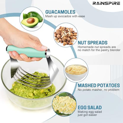 Rainspire XL Pastry Cutter For Baking, Heavy Duty Pastry Blender Stainless Steel, Thick Sharp Blades Dough Blender, Dough Cutter Butter Cutter Pastry for Easy Mixing, Dishwasher Safe (Mint Green) - color: Mint Green