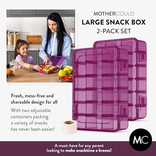 Large Kids Snack Box Containers Set of 2 -100 Labels, BPA-Free, Adjustable Compartments, Dishwasher Safe, Reusable Tray, Food Grade, Meal Prep Container, PARENT TESTED PARENT APPROVED AWARD (Purple) - color: Purple, size: Large