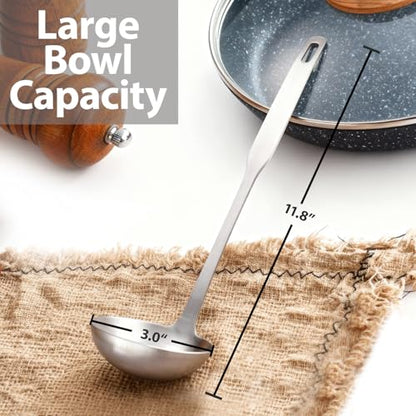 Professional Stainless Steel Soup Ladle, 11.8" Comfort Grid, Long Ergonomic Handle, Durable Kitchen Utensil for Cooking, Stirring, Serving Soups, Heavy-Duty Metal, Dishwasher Safe