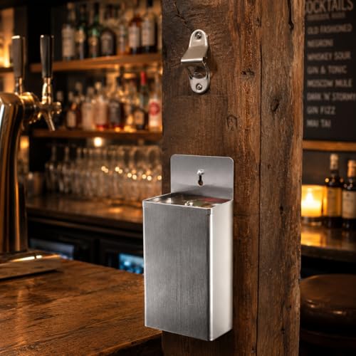 New Star Foodservice 13 Inch Stainless Steel Bottle Cap Catcher, 18/8 Wall Mount Beer Cap Holder for Bars, Restaurants, Breweries, and Home Bars