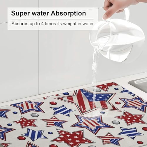 American Flag Stars Microfiber Dish Drying Mat 18x24 Inch - Absorbent Non-Slip & Quick Dry Kitchen Counter Dish Drainer Pad, Rustic Farmhouse Style - color: American Flag Stars2