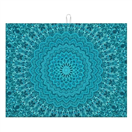 Absorbent Kitchen Dish Drying Mat Quick Dry Heat Resistant Hide Stain for Glasses Coffee Espresso Machines Pots Pans and Dish Racks,18" x 24" Teal Mandala Geometric Pattern - color: Teal Mandala Geometric