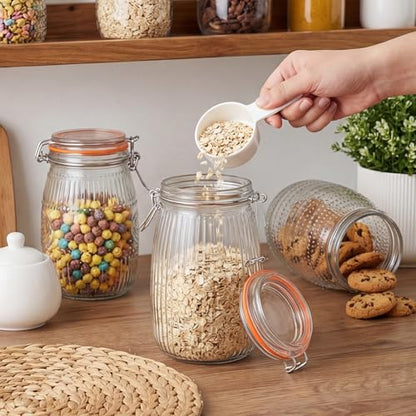 32oz Mason Jars with Airtight Lid, 6Pcs Food Storage Containers, Mixed | Wide Mouth Glass Jar for Grains, Nuts, Noodles, Coffee Beans, Snacks, Fruits