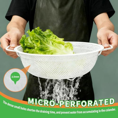 Colander Set with White Coating, Stainless Steel Micro-Perforated Colanders Strainers for Draining Rinsing Washing, Ideal for Vegetables Fruits, Heavy Duty & Dishwasher Safe - color: White