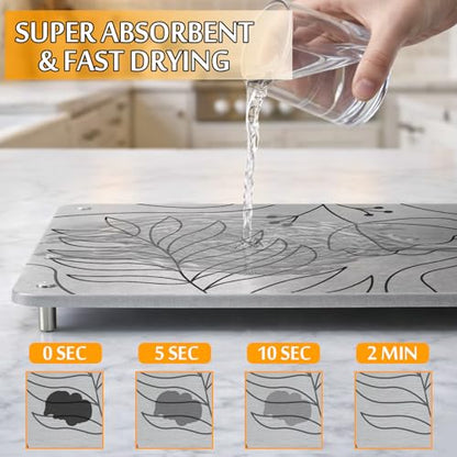 2PCS Nesting Stone Drying Mat for Kitchen Counter, Diatomaceous Earth Dish Drying Mat with Non-Slip Feet, Quick Dry Stone Mats Kitchen, Heat Resistant Stones Dish Dry Mats for Bottle Cup