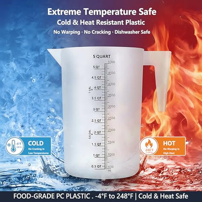Large 5000 ml Measuring Cup, 1 Gallon Measuring Pitcher with Quart, Gallon & mL Markings, Heavy-Duty Measuring Container for Engine Oil, Chemicals, Mixing & Fluid Transfer - size: 1 Gal (5 QT / 5000 mL）