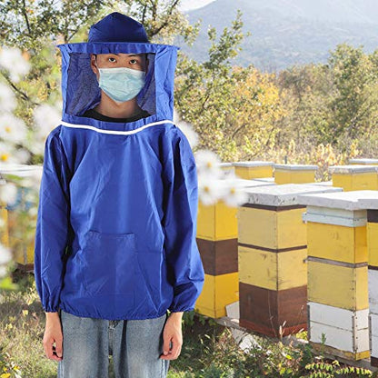Beekeeping Tools Suits,Breathable Adult Anti Bee Veil Suit Beekeeping Protective Clothing Beekeeper Protective Outfit Upper Body Beekeeping Jacket with Veil Hood Ventilated (Blue) - color: Blue