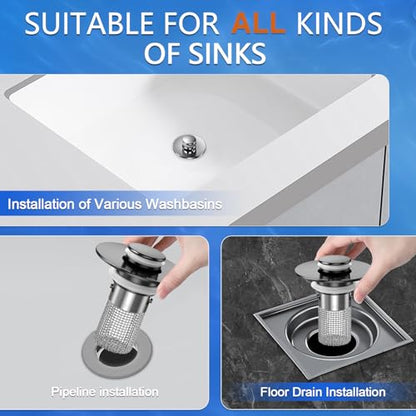 Bathroom Sink Drain Strainer,(2PCS) Pop-up Sink Drain Strainer with Removable Stainless Steel Strainer Basket Hair Catcher, Bathroom Sink Strainer for Bathroom Sink Stopper Replacement - color: Matte Black-2pack