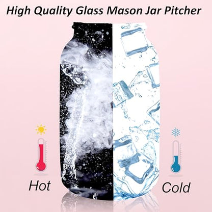 Mason Jar Pitcher Wide Mouth 32 OZ 2 Pack Glass Pitcher With Handle And Pour Spout Lid Airtight And Leakproof Water Jug With Flip Cap For Iced Coffee, Milk, Beverage, Lemonade, Iced Tea - color: 32 OZ 2PC