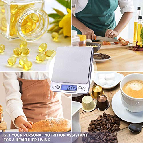 Fuzion Digital Gram Scale .01 Gram Accuracy, 500g Small Jewelry Scale, Mini Kitchen Food Scale for Herb, Powder, Gold, Coin - Weight Gram and Oz - color: Silver