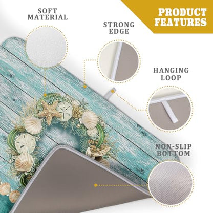 Hello Summer Dish Drying Mat for Kitchen Counter,Sea Shell Starfish Coastal Wreath Drying Mat 18 x 24 Inch with Absorbent Reversible Microfiber Drying Pad for Coffee Bar - size: 18" x 24"