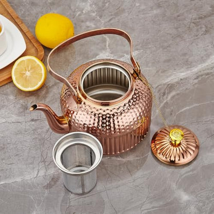 SANQIAHOME Antique 1.8L (60 Oz) Stainless Steel Teapot with Infuser Copper - color: Copper, size: 1.8 Liters