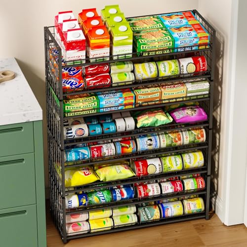 2-Tier Stackable Can Rack Organizer for Pantry Shelf, Long-Size Adjustable Can Holder for Kitchen Organization,Heavy Duty Can Dispenser for Canned Food Soup Goods up to 50 in Cabinet storage, Black - style: Length(25''W)-1 Pack
