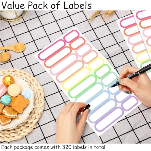 Outus 320 Pcs Waterproof Removable Labels with Makers Pen Self Adhesive Label Stickers for Water Bottles Spice Food Containers Jars Pantry Restaurant Storage(Macaron Color)