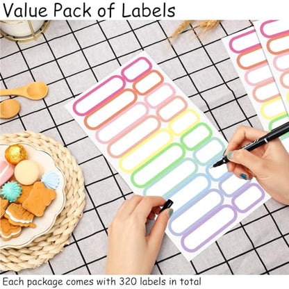 Outus 320 Pcs Waterproof Removable Labels with Makers Pen Self Adhesive Label Stickers for Water Bottles Spice Food Containers Jars Pantry Restaurant Storage(Macaron Color)