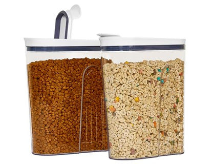 Felli Cereal Container Storage Airtight Holds 32 oz Family Size Breakfast Box with Flip Top Lid, Stackable Acrylic Dry Food Dispenser, Protein Granola Oats Grains, Crunch Keeper (Large 4.1Qt - 2pk) - color: Large 4.1Qt - 2pk