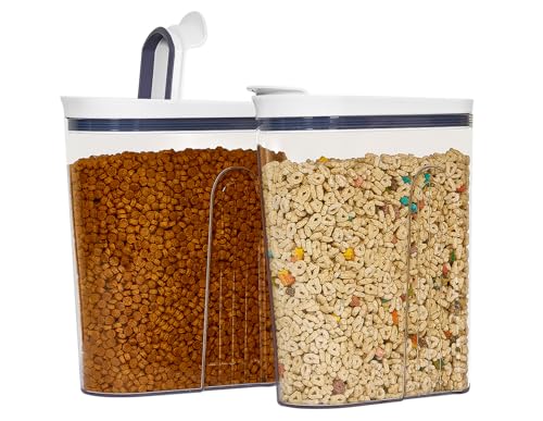 Felli Cereal Container Storage Airtight Holds 32 oz Family Size Breakfast Box with Flip Top Lid, Stackable Acrylic Dry Food Dispenser, Protein Granola Oats Grains, Crunch Keeper (Large 4.1Qt - 2pk) - color: Large 4.1Qt - 2pk