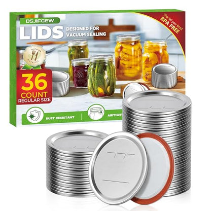 36Pcs Canning Lids Regular Mouth, 70mm Food Grade Mason Jar Lids, 100% Fit Airtight Lids for Ball and Kerr Preserving Jars - size: 36 Lids for Regular Mouth Jar