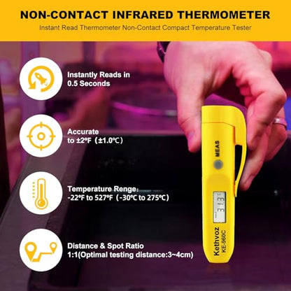 Non Contact Infrared Food Thermometer, Digital IR Laser Thermometer Pen for Cooking, -22°F to 527°F Instant Read, No Touch Safe Hygienic for Meat, Grill, Candy, Wine, Baby Milk (2-Pack)