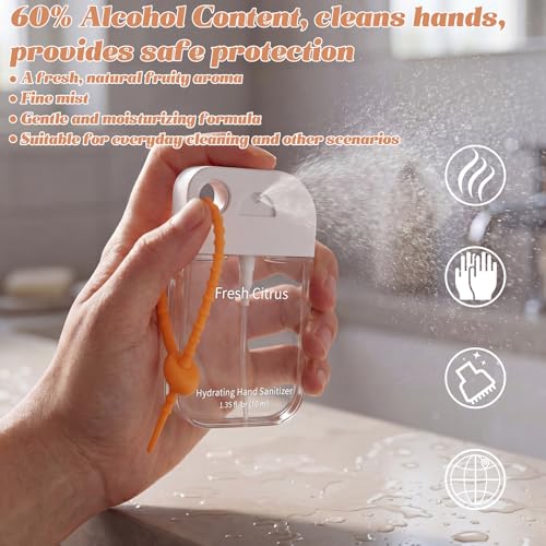 Frienda 12 Pcs Hydrating Hand Sanitizer Spray Scented Pocket Power Mist Hand Sanitizer Travel Size with Keychain Moisturizing Antibacterial Sanitizing Cleans Hands for Women(Refreshing) - style: Refreshing