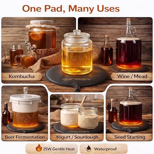 12-Inch Brewing & Fermentation Heating Pad, 25W Waterproof Heated Mat for Home Brewing, Beer & Kombucha Fermentation, Constant Temperature Warmer Fermenting Heater Mat Pad